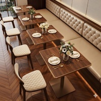 Ensemble table et chaises de restaurant style rétro personnalisable, non pliable, en bois massif, mobilier commercial pour la restauration