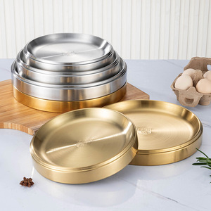 Plateau rond en acier inoxydable 304 de style coréen, épaissi, couleur or, pour hôtel, restaurant, barbecue, plateaux de service - Product Image 1