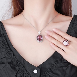 High Quality Eco-friendly Copper Large 15*20mm Dried Rose Zircon Square Necklace and <b>Rings</b> <b>Set</b> Necklace <b>Sets</b> for <b>Women</b> Jewelry - Product Image 6