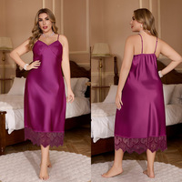 Chemise de nuit d'été grande taille pour femme 100% polyester satiné col en V bretelles taille élastique douce respirante élégante sexy unie