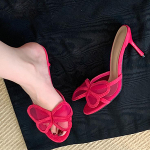 Front Mesh Women's Sexy Dress <b>Open</b> Toe Shoes High Heels Suede Pumps Fashion Sandals on Stiletto Mules - Product Image 4