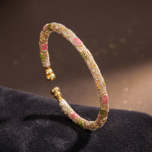CICILY Women's White <b>Copper</b> Silver-plated Enamel-painted Gold Flower Pattern Vintage Chinese-style Retro <b>BANGLE</b>-Third Party - Product Image 3
