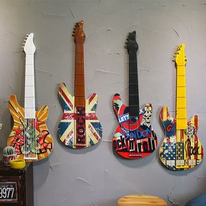 Vente en gros sculpture murale créative américaine rétro décoration murale plaque de <span class=keywords><strong>guitare</strong></span> en bois et fer pour bar café décoration murale - Product Image 2