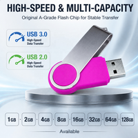 Flashdisk USB 2.0 Putar 360 Derajat Logo Kustom, Pen Drive Logam Baru Garansi 3 Tahun Grosir 8GB 16GB 32GB 64GB
