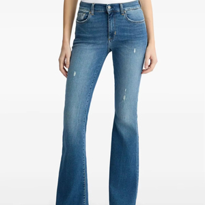 Pantalon en jean en denim de haute qualité pour femmes taille haute évasé respirant Style Vintage coupe ajustée délavé pour toute la taille solide - Product Image 2
