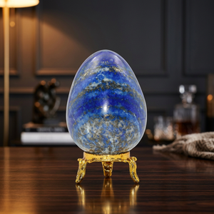 Wholesale Polished Natural Lapis Lazuli Egg <b>Ornament</b> with Gold Stand Feng Shui Home Decor Collectible Gift - Product Image 3