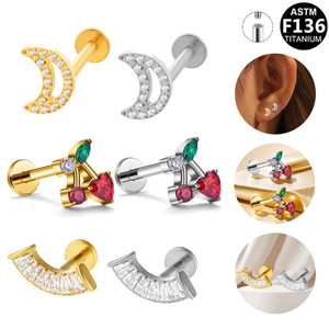 <b>Titanium</b> Moon <b>Stud</b> Earrings F136 ASTM Women's Daily Wear Jewelry - Product Image 4