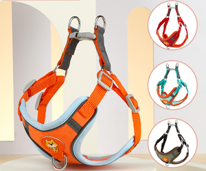 Yansıtıcı naylon evcil hayvan yeleği kolay kontrol eğitim kolu ayarlanabilir no-çekme köpek koşum küçük XL boyutları için sevimli düz kurşun yürüyüş - Product Image 1