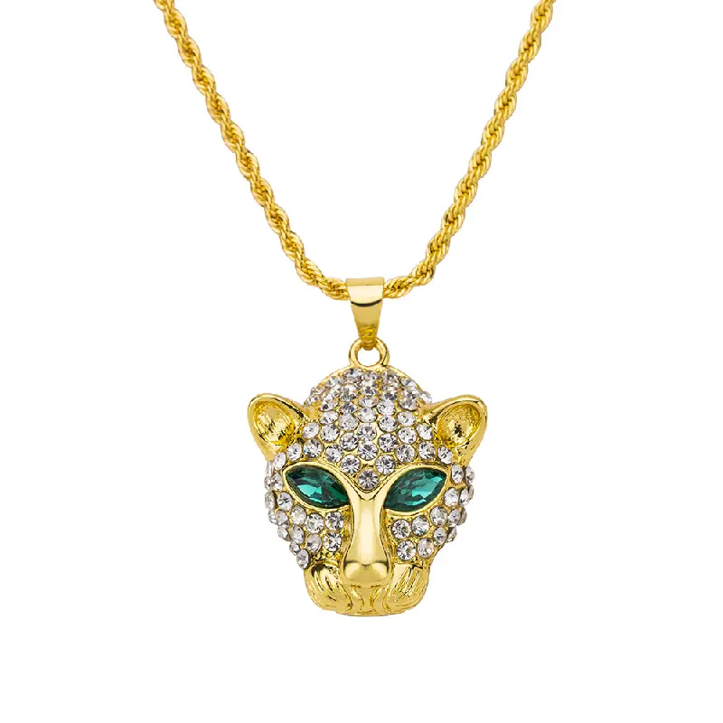 Hip-hop Leopard Head Necklace Europe And The United States Fashion Pendant Necklace With Diamonds Hip Hop Necklace 18k