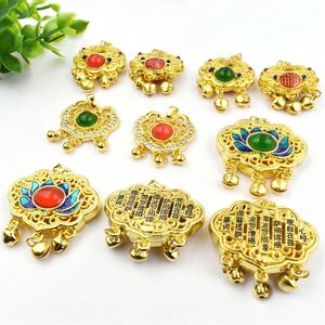 Collar con Colgante de Estilo Antiguo con Gota de Aceite Dorada, <span class=keywords><strong>Loto</strong></span>, Candado Ruyi con Campana, <span class=keywords><strong>Sutra</strong></span> <span class=keywords><strong>del</strong></span> Corazón con el Carácter Fu, Collar DIY, Cadena para Suéter - Product Image 5