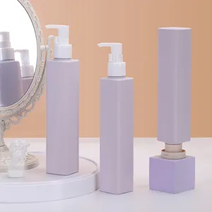 Wholesale 250ml Empty Purple Shampoo Square Plastic Bottle HDPE Lotion Press Shower Gel Bottle