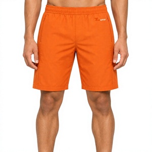 Shorts de bain orange pour hommes, séchage rapide, taille élastique, décontractés, avec poches, couleur unie, logo frontal, shorts de sport pour hommes - Product Image 1