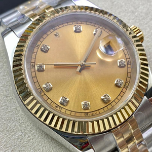 Montres mécaniques pour hommes, <span class=keywords><strong>montre</strong></span> en métal, style tendance, <span class=keywords><strong>montre</strong></span> automatique de luxe pour hommes, cadran <span class=keywords><strong>noir</strong></span>, lunette cannelée bicolore dorée - Product Image 3