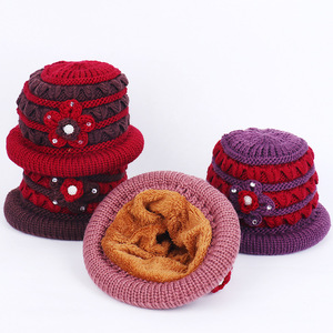 Chunky Wool Floral Knit <b>Hat</b> For Women <b>Warm</b> Fleece Lined Winter Bonnet 56-58Cm Acrylic Blend <b>Hat</b> - Product Image 1