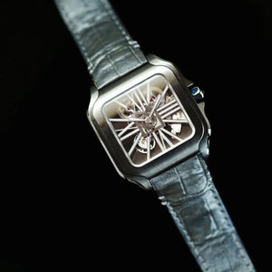 Montre automatique à mouvement mécanique en acier inoxydable, cuir véritable, rectangulaire, étanche, style designer, crâne - Product Image 3