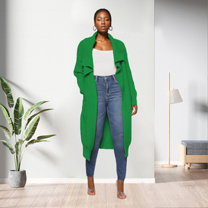 Abrigo de Otoño e Invierno, Cárdigan Largo de Punto de Color Sólido Informal, Moda Femenina - Product Image 5