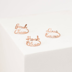 Dainty <strong>Ring</strong> for Her Stainless Steel Adjustable Rose Gold Double Custom <strong>Name</strong> <strong>Ring</strong> <strong>Personalised</strong> - Product Image 1