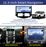 Autoradio Android 4G+64G 12,3 pouces pour Toyota Prado 2010-2013 avec CARPLAY HICAR Écran tactile Radio de voiture GPS 5G 360 Panorama
