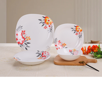 Ensemble de vaisselle en verre opale carré blanc trempé résistant à la chaleur, 24 pièces, écologique et incassable, vente en gros
