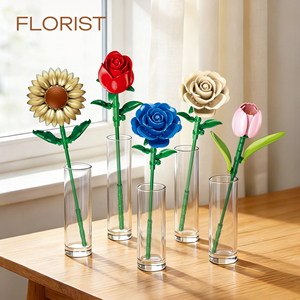 Regalos para el Día de San Valentín 2026, Ramo de Flores Artificiales de Plástico, Bloques de Construcción Decorativos, Mini Rosas, Tulipanes, Girasoles, Ladrillos Florales - Product Image 6