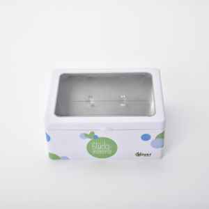 Fenêtre de bonbon en métal recyclé personnalisé Boîte en fer blanc Conteneur cadeau rectangulaire avec séparateur intérieur en plastique Impression de logo personnalisé - Product Image 1