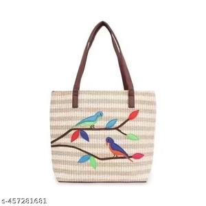 Sac à main fourre-tout en paille de jute brodé d'été pour femme avec poignée en cuir cadeau de vacances sacs promotionnels élégants - Product Image 1