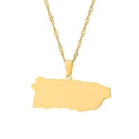 Collier pendentif carte de Porto Rico en acier inoxydable de qualité supérieure, plaqué or 14 carats, chaîne torsadée, style décontracté vintage pour hommes et femmes