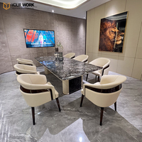 Table de Conférence Moderne de Luxe de Haute Qualité, Design en Panneaux, Matériau en Bois, pour Salles de Réunion de 6 à 12 Personnes, Hôtels, Bureaux, Usage Commercial