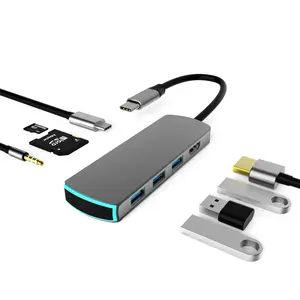 3.0 USB C Hub 8 em 1 Adaptador tipo C Hub multiporta com leitor de cartão Hub USB 8 em 1