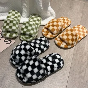 bedroom slippers sandals ladies open toe slides non-slip soft plush warm winter for women custom slipper