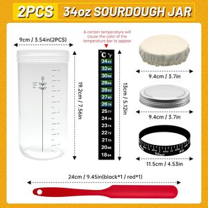 Kit de pots en verre pour levain de pain avec thermomètre, date et bande d'alimentation avec grattoir, 24 oz - Product Image 2