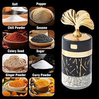 Outils de cuisine de luxe pour herbes et épices Salière et poivrière avec trous verseurs réglables Pots à épices ronds en verre avec couvercles rotatifs