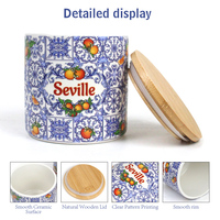 Ensemble de pots de cuisine en céramique de Séville avec couvercle en bambou, pot de conservation alimentaire en porcelaine orange méditerranéenne, vente en gros