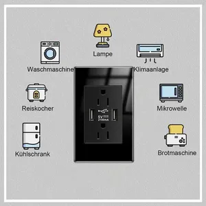 Mỹ Đen Tempered Glass 15A tường tường chuyển đổi ánh sáng, chúng tôi cắm USB sạc nhanh tường Ổ cắm điện, Mexico chuyển đổi ổ cắm - Product Image 4