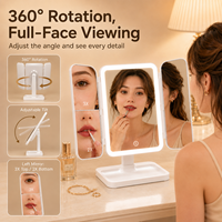 Miroir de maquillage LED tactile à trois volets, à intensité variable, directement de l'usine, 360° °   Miroir de beauté avec fonction de mémoire de rotation pour la routine quotidienne