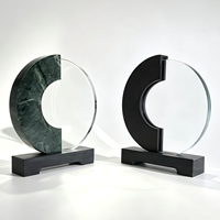 Trophée circulaire en cristal en forme de C, plaque en marbre naturel, gravure laser personnalisée, récompense d'entreprise