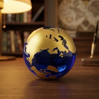 Petit globe terrestre décoratif en cristal bleu sablé, art populaire, carte du monde, souvenirs et cadeaux