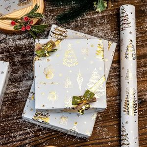 <b>White</b> Christmas Wrapping Paper Festive Gold Foil Tree Snowfall Holiday Gift <b>Wrap</b> for Winter Gift Packaging Vacation - Product Image 1