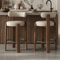 Tabouret de bar haut en bois massif au design moderne et épuré, avec repose-pieds, sans accoudoirs, assise en cuir véritable, pour bar à domicile et cuisine