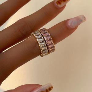 Bague de mariage émeraude en diamant et perle baroque, en acier inoxydable plaqué or 18 carats, étanche, bague octogonale naturelle, vente en gros - Product Image 1