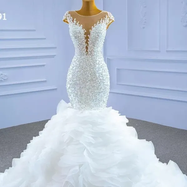Nanchang Auyan 2023 Cross-border Bridal Mermaid Customized Size Cake Evening Elegant White Long Tail Wedding Dress