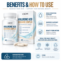 Capsules avancées d'acide hyaluronique et de complexe de céramides pour adultes – Soutien de la barrière cutanée, hydratation, beauté et bien-être – Marque privée OEM