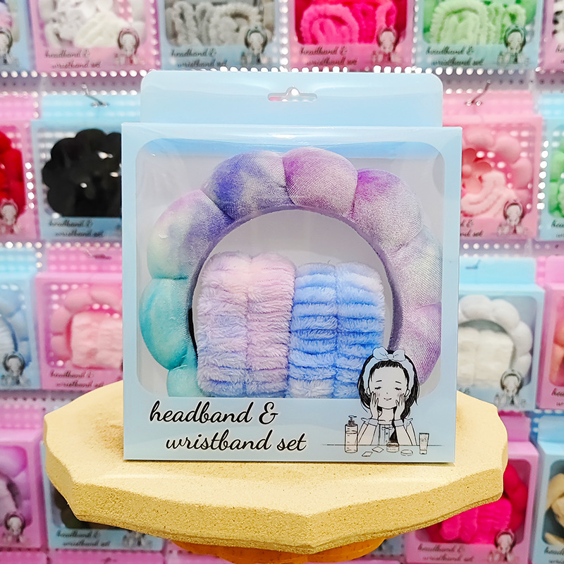 ensemble de 3 bandeaux en velours tie-dye bleu-violet, coffret cadeau