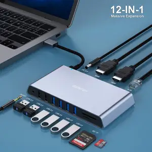 BENFEI Docking Station 12 en 1, conexión HDMI dual, 6 puertos USB, lector de tarjetas SD/TF, Gigabit Ethernet, conector para auriculares