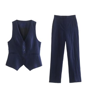 Costume de bureau pour femmes PB&ZA, nouvelle mode été <span class=keywords><strong>2023</strong></span>, polyester uni, blazer à double boutonnage, manches longues, col cranté - Product Image 5