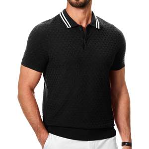 JMIERR Camiseta de Punto de Manga Corta para Hombre, Camisa de Polo Ligera con Botones, Característica Antiarrugas, Patrón Sólido Oscuro - Product Image 3