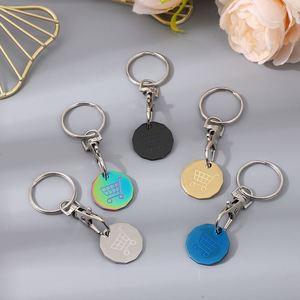 Porte-monnaie en acier inoxydable pour chariot de supermarché, personnalisable au laser avec logo, idéal comme cadeau ou porte-clés vierge - Product Image 1