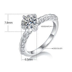 Bijoux Moissanite plaqué <span class=keywords><strong>or</strong></span> blanc 14 carats 1Ct véritable bague <span class=keywords><strong>en</strong></span> argent sterling S925 marché diamant bagues de fiançailles de mariage pour les femmes - Product Image 6