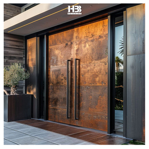Puerta de Entrada Principal de Seguridad de Metal Doble con Bisagras Resistentes de Estilo Industrial con Panel de Aluminio para Villa Moderna y Lujosa, para Apartamentos y Exteriores - Product Image 1
