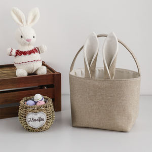 Cadeaux en lin de décoration de fête naturels personnalisés pour enfants <span class=keywords><strong>panier</strong></span> de Pâques brodé avec <span class=keywords><strong>pompon</strong></span> - Product Image 3